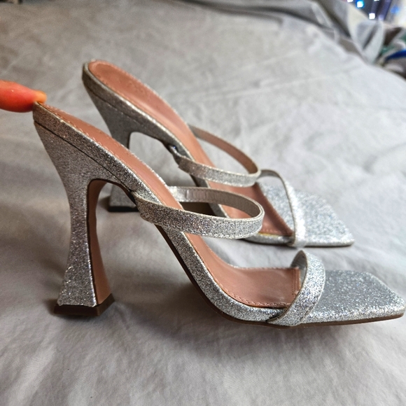 ASOS Shoes - ASOS Design Nasia Silver Glitter Heels - chunky 90s y2k